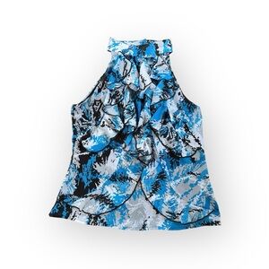 Abstract Print Halter Neck Ruffle Sleeveless Top Size M